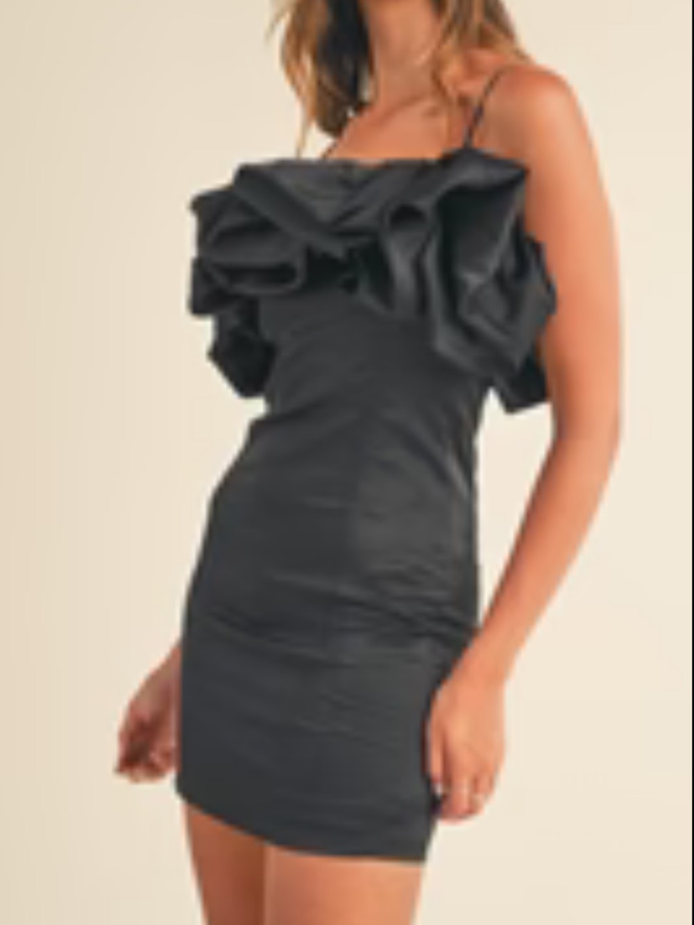 Black Ruffle Off-Shoulder Mini Dress - Picture 3 of 7